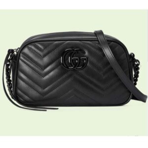 Gucci Women GG Marmont Small Shoulder Bag Black Matelassé Chevron Leather Double G