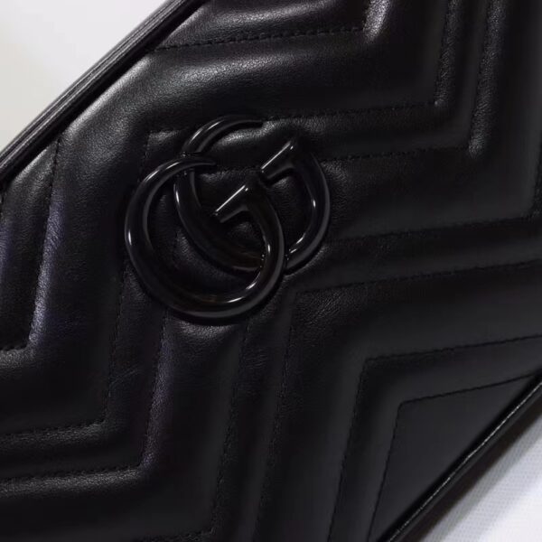 Gucci Women GG Marmont Small Shoulder Bag Black Matelassé Chevron Leather Double G (8)