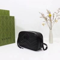 Gucci Women GG Marmont Small Shoulder Bag Black Matelassé Chevron Leather Double G (7)