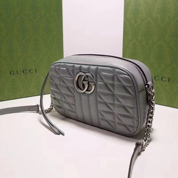 Gucci Women GG Marmont Small Shoulder Bag Grey Matelassé (1)