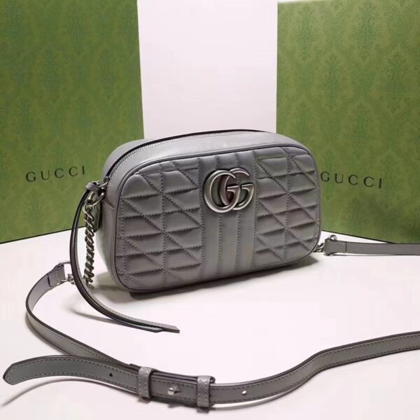 Gucci Women GG Marmont Small Shoulder Bag Grey Matelassé (2)