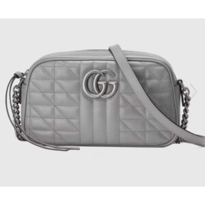 Gucci Women GG Marmont Small Shoulder Bag Grey Matelassé