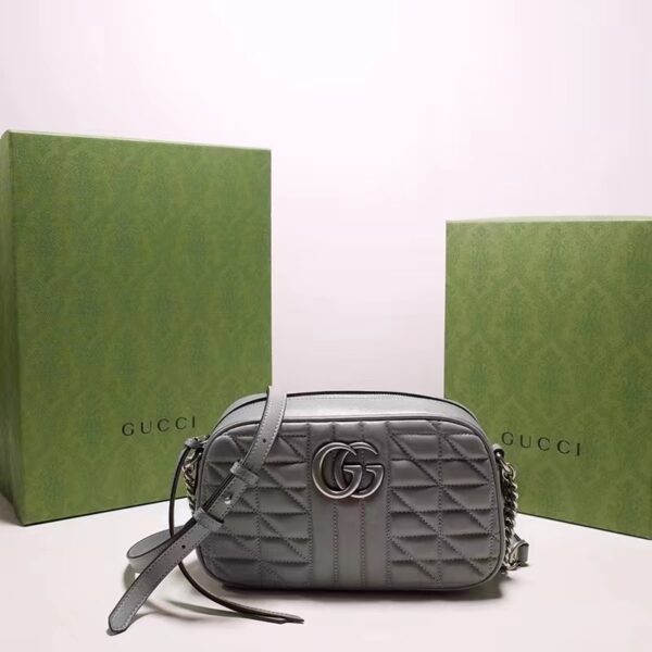 Gucci Women GG Marmont Small Shoulder Bag Grey Matelassé (7)