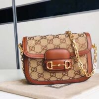 Gucci Women Horsebit 1955 GG Mini Bag Camel Ebony GG Canvas Crystals (7)