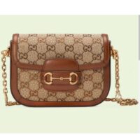 Gucci Women Horsebit 1955 GG Mini Bag Camel Ebony GG Canvas Crystals (7)