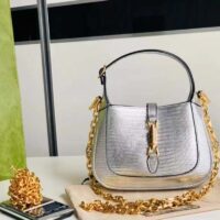 Gucci Women Jackie 1961 Lizard Mini Bag Silver Lamé Lizard (1)