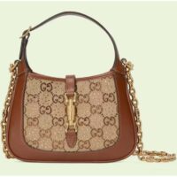 Gucci Women Jackie 1961 Mini GG Shoulder Bag Camel Ebony GG Canvas Crystals (4)