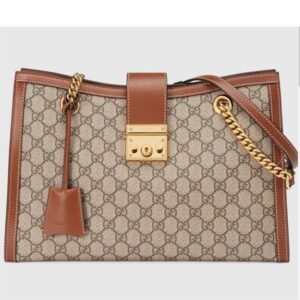 Gucci Women Padlock GG Medium Shoulder Bag Beige Ebony Supreme Canvas