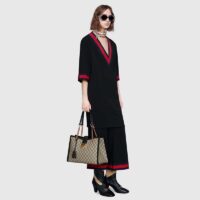 Gucci Women Padlock GG Medium Shoulder Bag Black Beige Ebony Supreme Canvas (1)