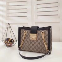 Gucci Women Padlock GG Small Shoulder Bag Black Beige Ebony Supreme Canvas (9)