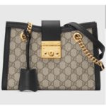 Gucci Women Padlock GG Small Shoulder Bag Black Beige Ebony Supreme Canvas