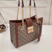 Gucci Women Padlock GG Small Shoulder Bag Brown Beige Ebony Supreme Canvas