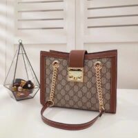 Gucci Women Padlock GG Small Shoulder Bag Brown Beige Ebony Supreme Canvas