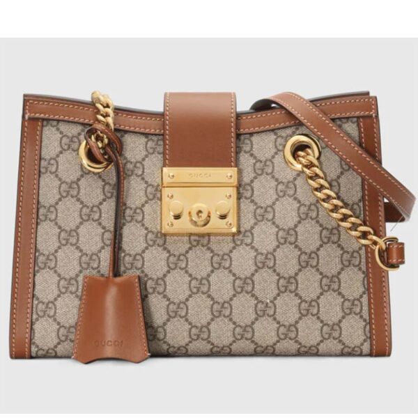 Gucci Women Padlock GG Small Shoulder Bag Brown Beige Ebony Supreme Canvas