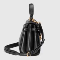 Gucci Women Small GG Top Handle Bag Black Debossed Leather Double G (4)