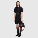 Gucci Women Small GG Top Handle Bag Black Debossed Leather Double G - immagine 7