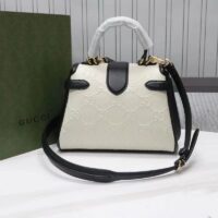 Gucci Women Small GG Top Handle Bag White Debossed Leather Double G (5)