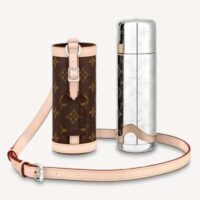 Louis Vuitton LV Unisex Flask Holder Brown Steel Monogram Canvas Natural Cowhide