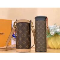 Louis Vuitton LV Unisex Flask Holder Brown Steel Monogram Canvas Natural Cowhide