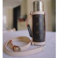 Louis Vuitton LV Unisex Flask Holder Brown Steel Monogram Canvas Natural Cowhide