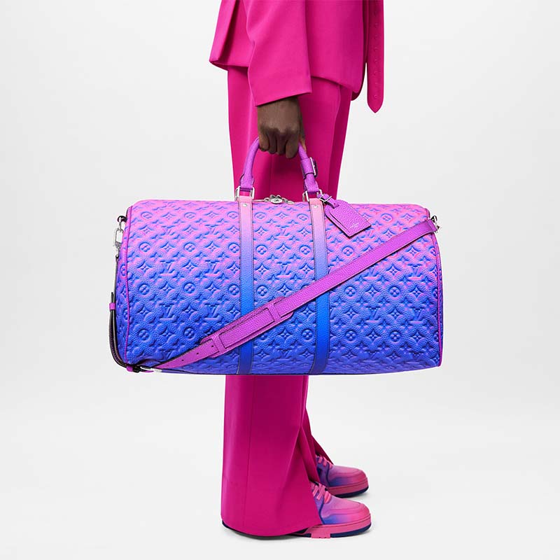 NEW-Louis Vuitton keepall 50 strap Travel bag Spray in Pink/Blue