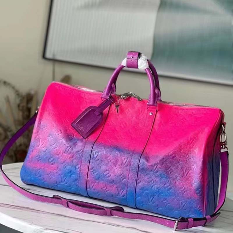 NEW-Louis Vuitton keepall 50 strap Travel bag Spray in Pink/Blue