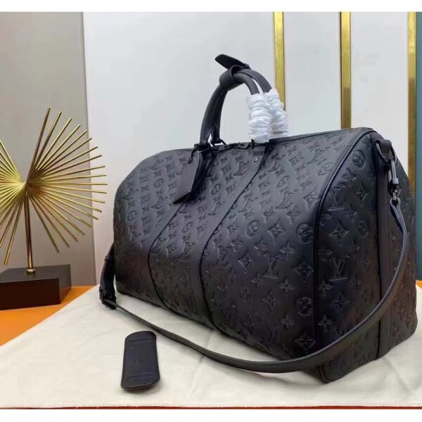 Louis Vuitton LV Unisex Keepall Bandoulière 50 Bag Black Monogram Shadow Embossed Leather (1)