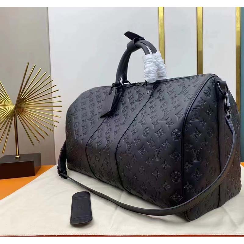 Louis Vuitton LV Unisex Keepall Bandoulière 50 Bag Black Monogram Shadow  Embossed Leather - LULUX