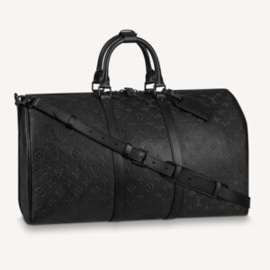 Louis Vuitton LV Unisex Keepall Bandoulière 50 Bag Black Monogram Shadow Embossed Leather