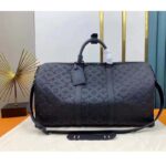 Louis Vuitton LV Unisex Keepall Bandoulière 50 Bag Black Monogram Shadow Embossed Leather - Image 2