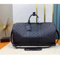 Louis Vuitton LV Unisex Keepall Bandoulière 50 Bag Black Monogram Shadow Embossed Leather (10)