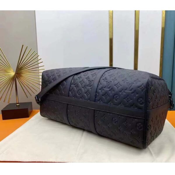 Louis Vuitton LV Unisex Keepall Bandoulière 50 Bag Black Monogram Shadow Embossed Leather (8)