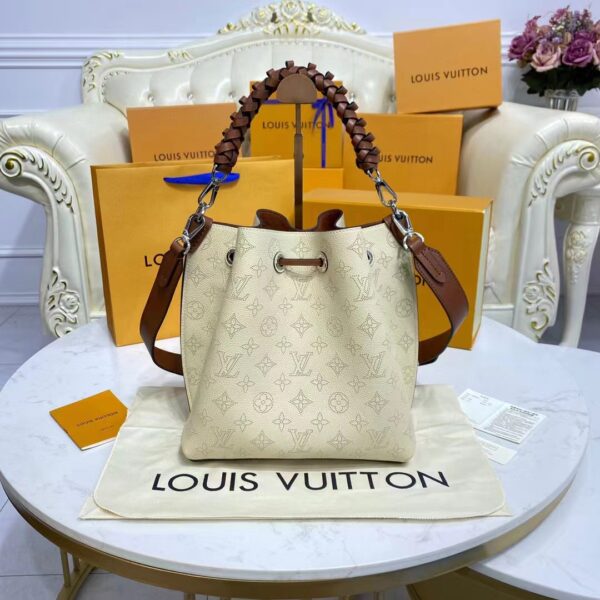 Louis Vuitton LV Unisex Muria Bucket Bag Crème Beige Mahina Perforated Calf Leather (3)