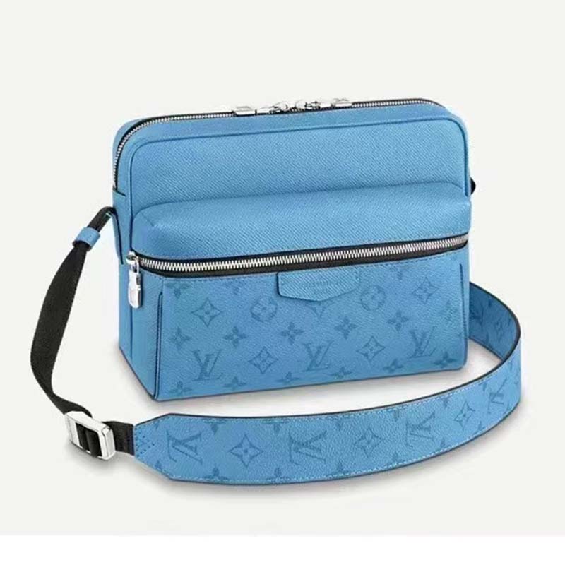 LV LV Unisex Outdoor Messenger Taiga Leather Monogram Canvas Blue