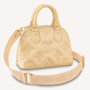Louis Vuitton LV Women Alma BB Handbag Banana Yellow Quilted Embroidered Calf