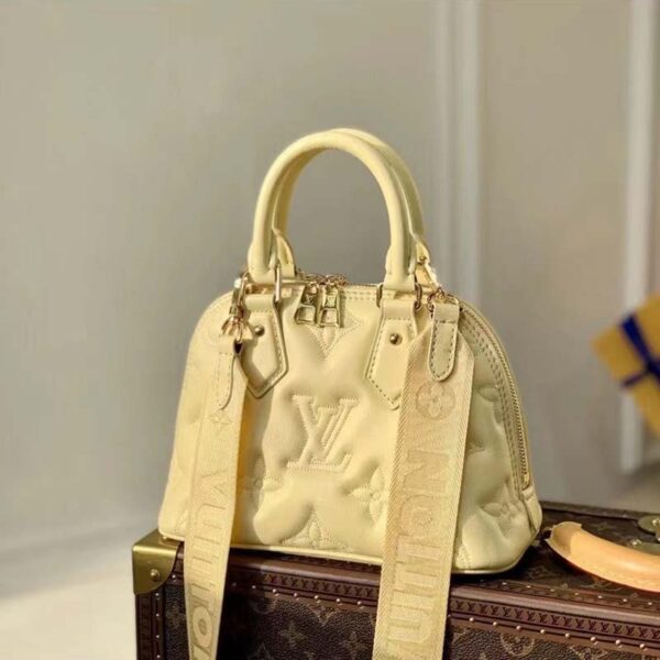 Louis Vuitton LV Women Alma BB Handbag Banana Yellow Quilted Embroidered Calf (9)