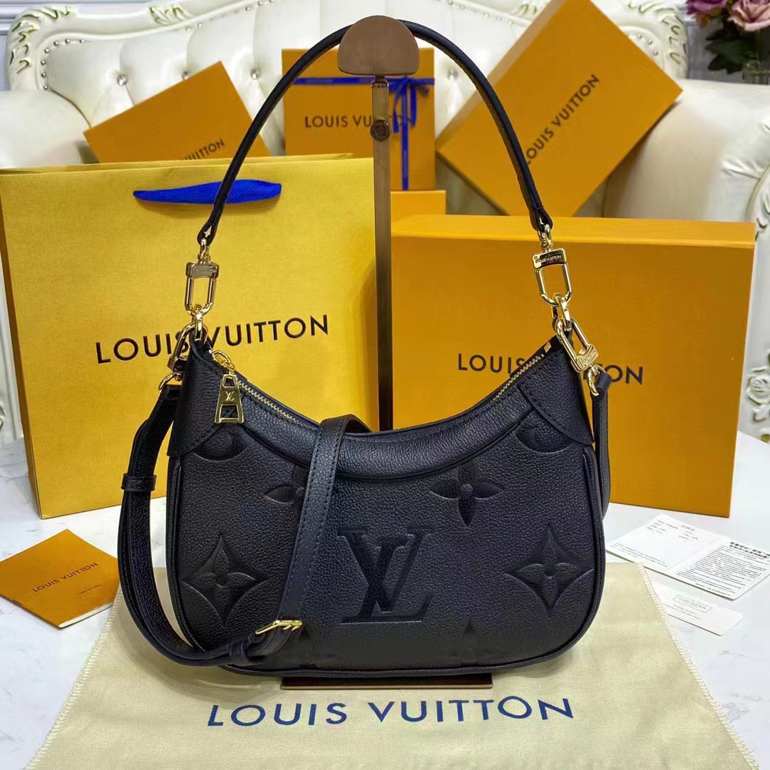 Louis Vuitton LV Women Bagatelle Black Handbag Monogram Empreinte Embossed  Grained Cowhide - LULUX