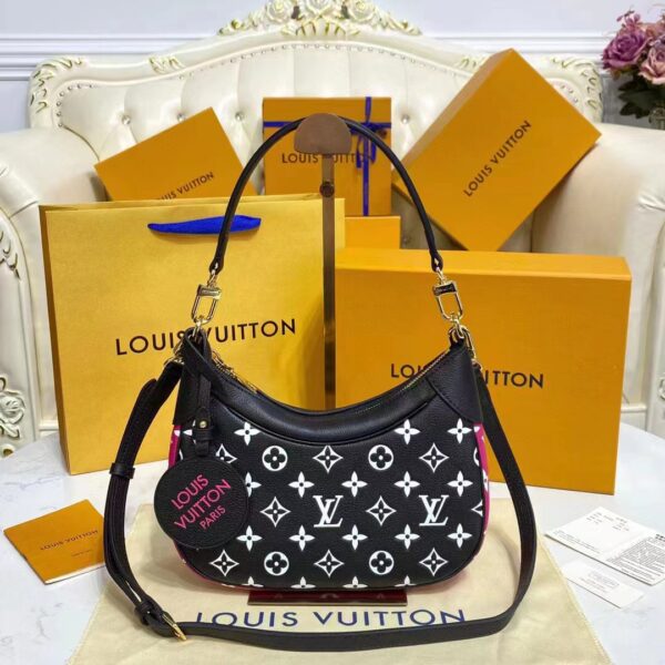 Louis Vuitton LV Women Bagatelle Black Handbag Printed Embossed Grained Cowhide Leather (12)
