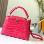 Louis Vuitton LV Women Capucines BB Handbag Pink Crocodilian Leather