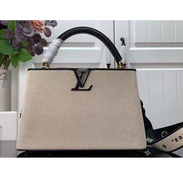 Louis Vuitton LV Women Capucines MM Handbag Black Taurillon Leather Canvas (6)