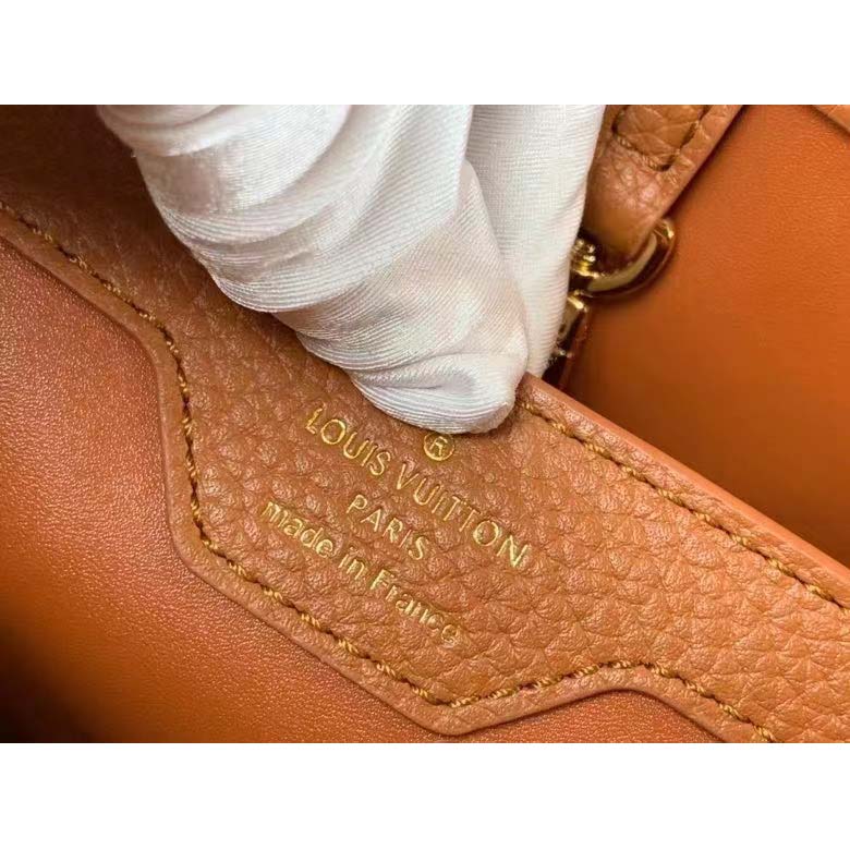 Louis Vuitton Caramel Leather & Beige Raffia Capucines MM, myGemma, QA