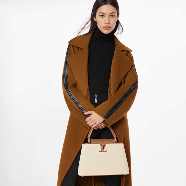 Louis Vuitton LV Women Capucines MM Handbag Caramel Brown Taurillon Leather Canvas (12)