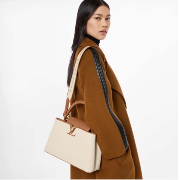 Louis Vuitton LV Women Capucines MM Handbag Caramel Brown Taurillon Leather Canvas (2)