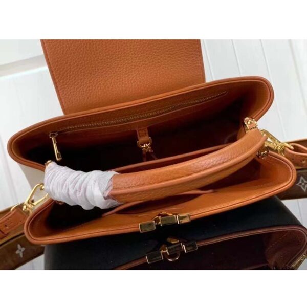 Louis Vuitton LV Women Capucines MM Handbag Caramel Brown Taurillon Leather Canvas (4)