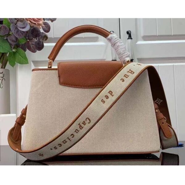 Louis Vuitton LV Women Capucines MM Handbag Caramel Brown Taurillon Leather Canvas (8)