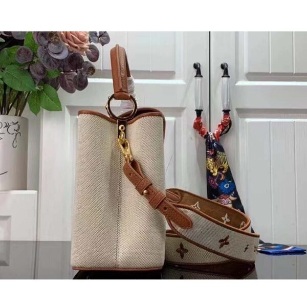 Louis Vuitton LV Women Capucines MM Handbag Caramel Brown Taurillon Leather Canvas (9)