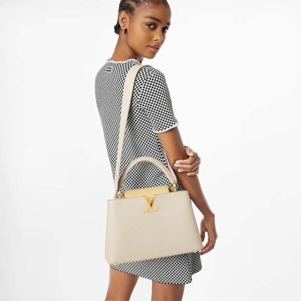 Louis Vuitton LV Women Capucines MM Handbag Yellow Beige Taurillon Leather Canvas (1)