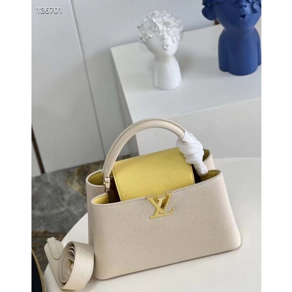 Louis Vuitton LV Women Capucines MM Handbag Yellow Beige Taurillon Leather Canvas (12)