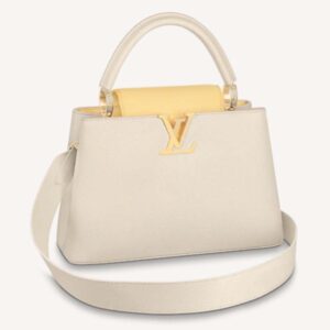 Louis Vuitton LV Women Capucines MM Handbag Yellow Beige Taurillon Leather Canvas