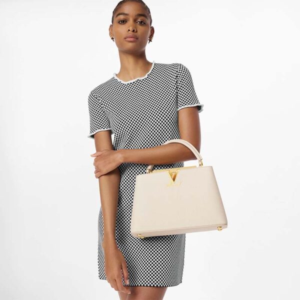 Louis Vuitton LV Women Capucines MM Handbag Yellow Beige Taurillon Leather Canvas (14)